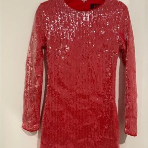 Red Sequin Mini Dress Long Sleeve Sz M